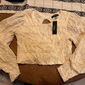Lulu's Just Lovely Cream Balloon Sleeve Cutout Top